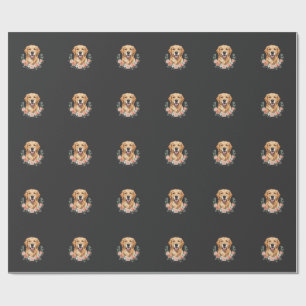 Floral Golden Retriever Dog Portrait Sublimation Wrapping Paper