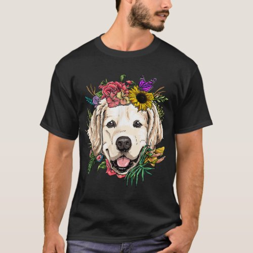 Floral Golden Retriever Dog Spring Nature Dog Love T_Shirt