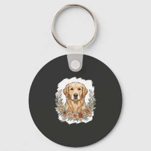 Floral Golden Retriever Sublimation Keychain