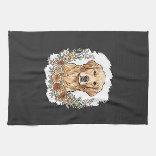 Floral Golden Retriever Sublimation Kitchen Towel