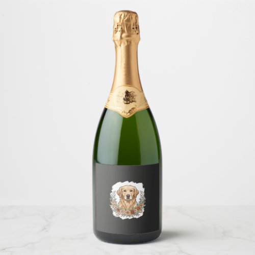 Floral Golden Retriever Sublimation Sparkling Wine Label