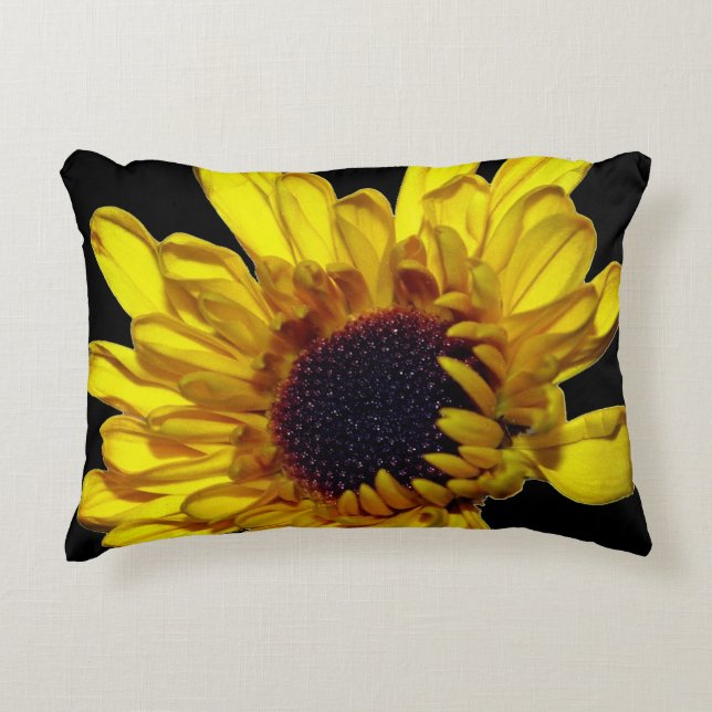 Floral Golden Yellow Black Abstract Artsy Decor Accent Pillow (Front)