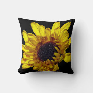 Floral Golden Yellow Black Abstract Artsy Gift Throw Pillow