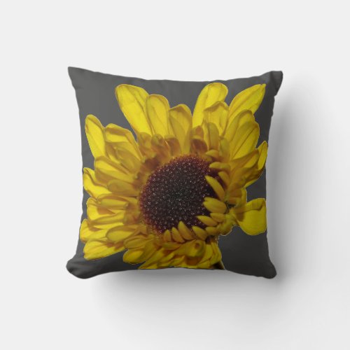 Floral Golden Yellow Flower Abstract Gift Grey Throw Pillow