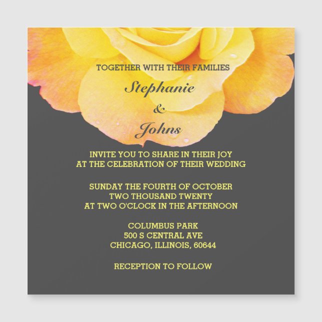 Floral Golden Yellow Orange Grey Gray Cute Wedding (Front)