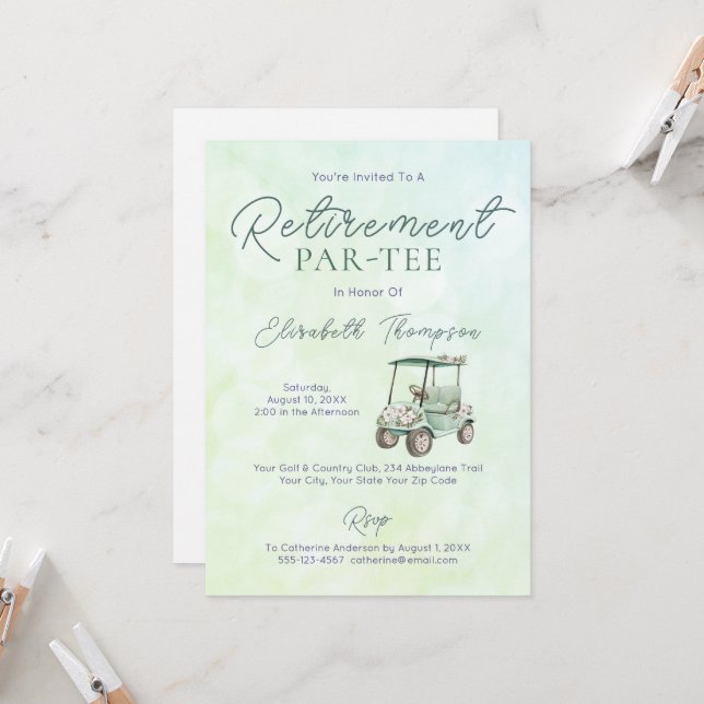 Floral Golf Themed Retirement Party Invitation (Front/Back In Situ)