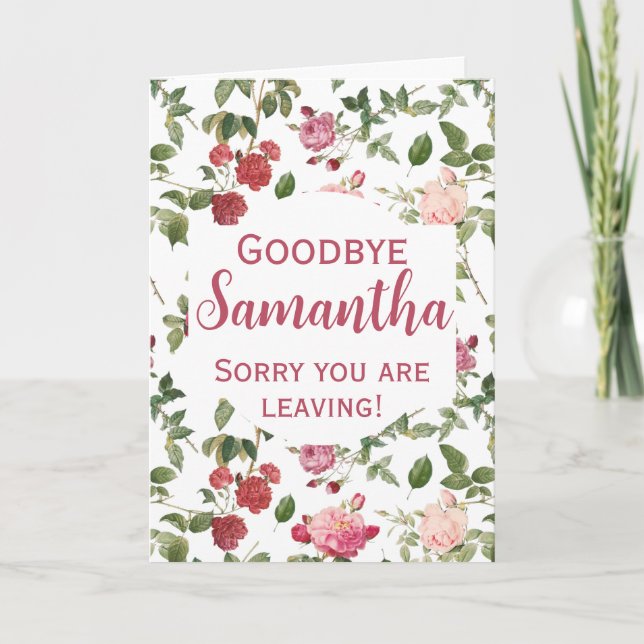 Floral Goodbye Pink Rose Flower Card (Front)