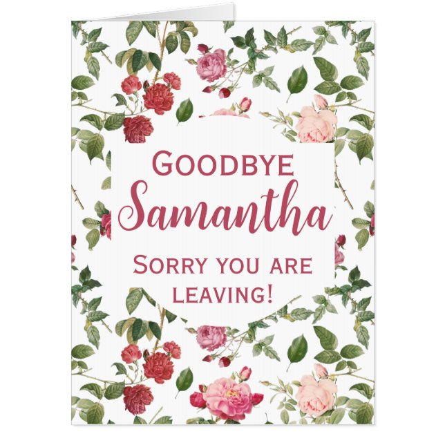 Floral Goodbye Pink Rose Oversized Card (Front)