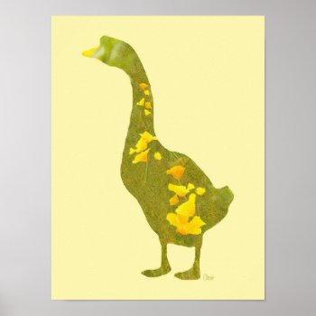 Floral Goose Yellow Poppy Poster by BamalamArt at Zazzle