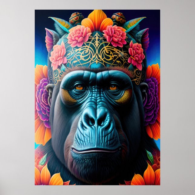Floral Gorilla Animal Posters (Front)