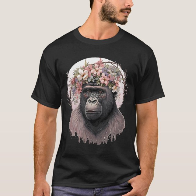 Floral Gorilla Flower Crown Monkey T-Shirt (Front)