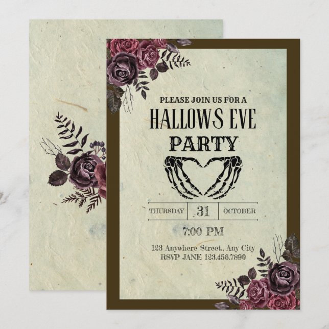 Floral Goth Vintage Hallows Even Party Invitation (Front/Back)