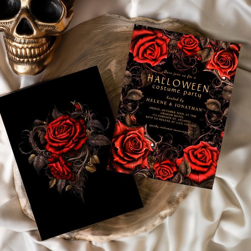 Floral Gothic Adult Halloween Costume Party Invitation