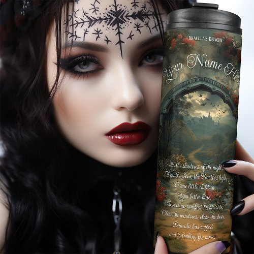 Floral Gothic Arch with Draculas Castle Thermal Tumbler