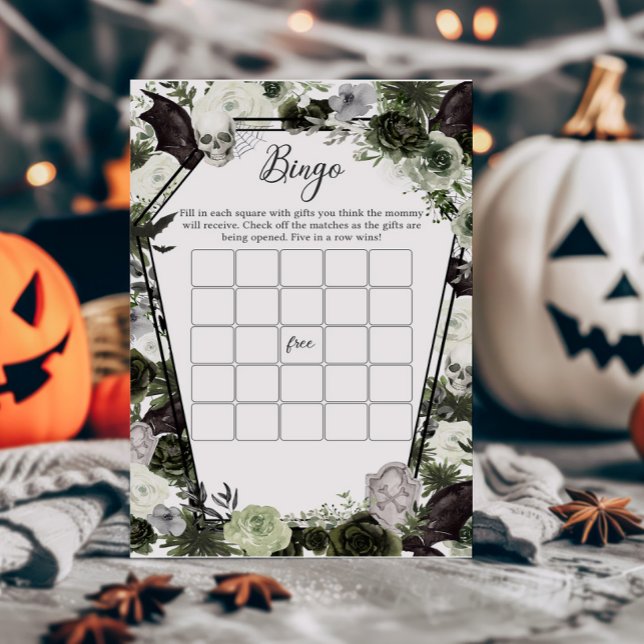 Floral Gothic Baby Shower Bingo Game (Floral Gothic Coffin Baby Shower Bingo Game)