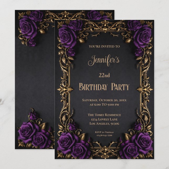 Floral Gothic Birthday Invitation (Front/Back)