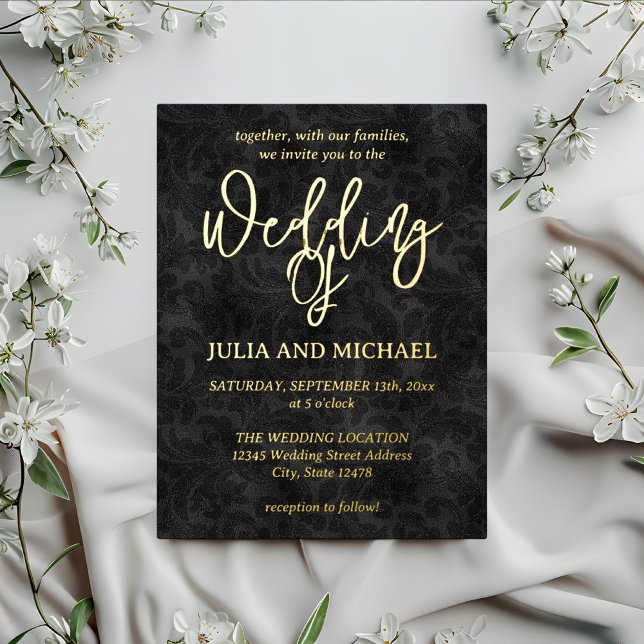 Floral Gothic Black Wedding Foil Invitation Postcard (Creator Uploaded)