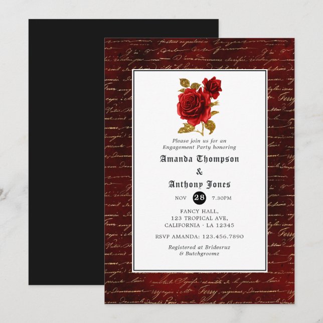 Floral Gothic Engagement Party Invitation (Front/Back)