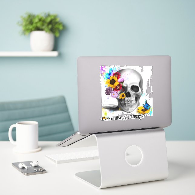 Floral gothic everything is temporary sticker (Laptop On Desk)