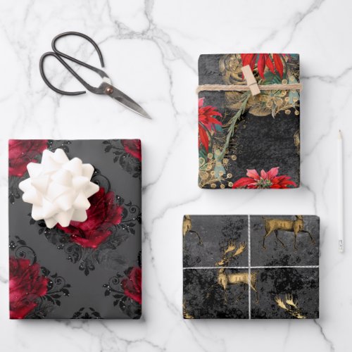 Floral Gothic Grunge Christmas Patterns Wrapping Paper Sheets