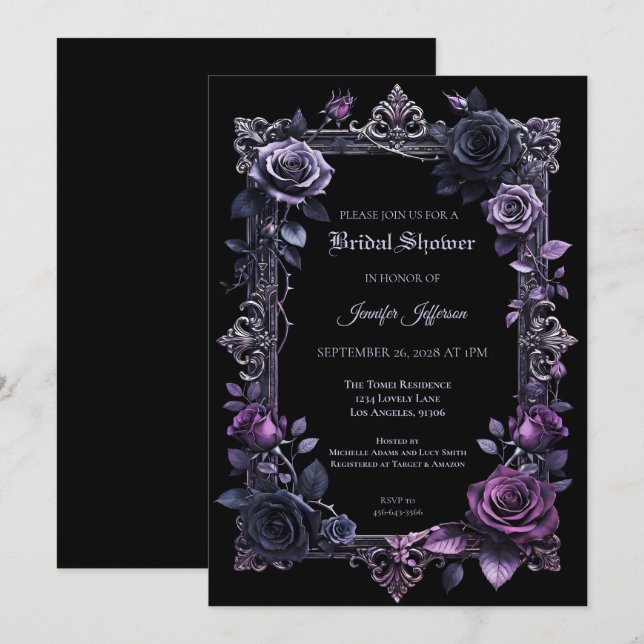 Floral Gothic Halloween Bridal Shower invitation (Front/Back)