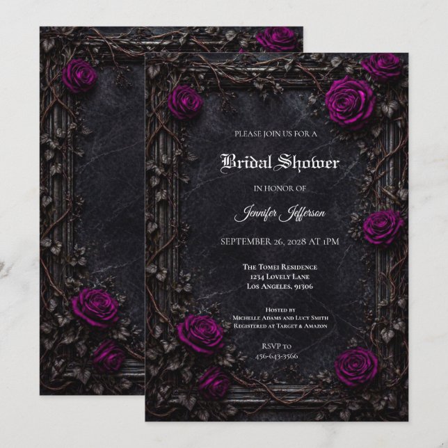 Floral Gothic Halloween Bridal Shower invitation (Front/Back)