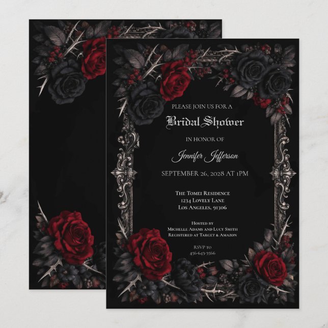 Floral Gothic Halloween Bridal Shower invitation (Front/Back)