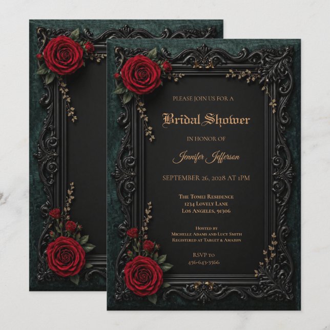 Floral Gothic Halloween Bridal Shower invitation (Front/Back)
