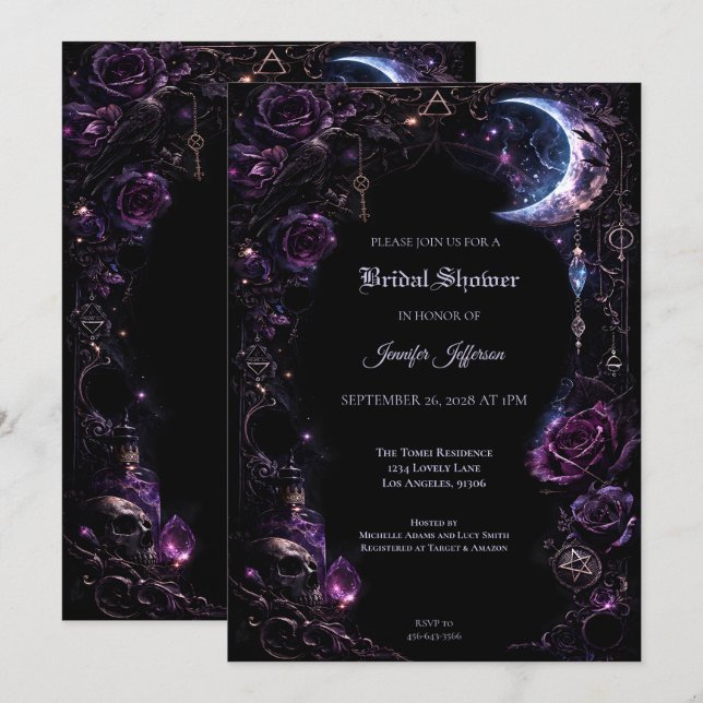 Floral Gothic Halloween Bridal Shower invitation (Front/Back)