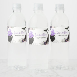 Floral Gothic Halloween Coffin Baby Shower Water Bottle Label