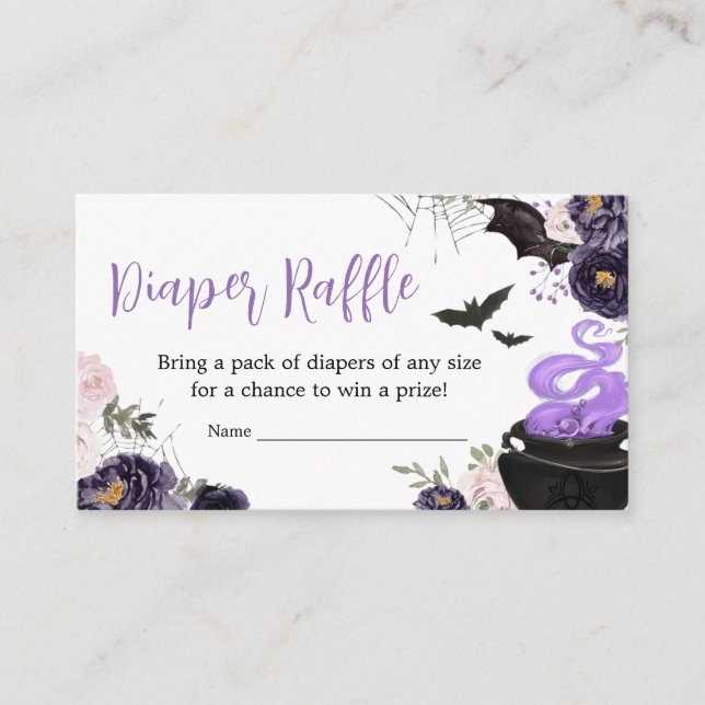 Floral Gothic Halloween Coffin Diaper Raffle Enclosure Card (Front)