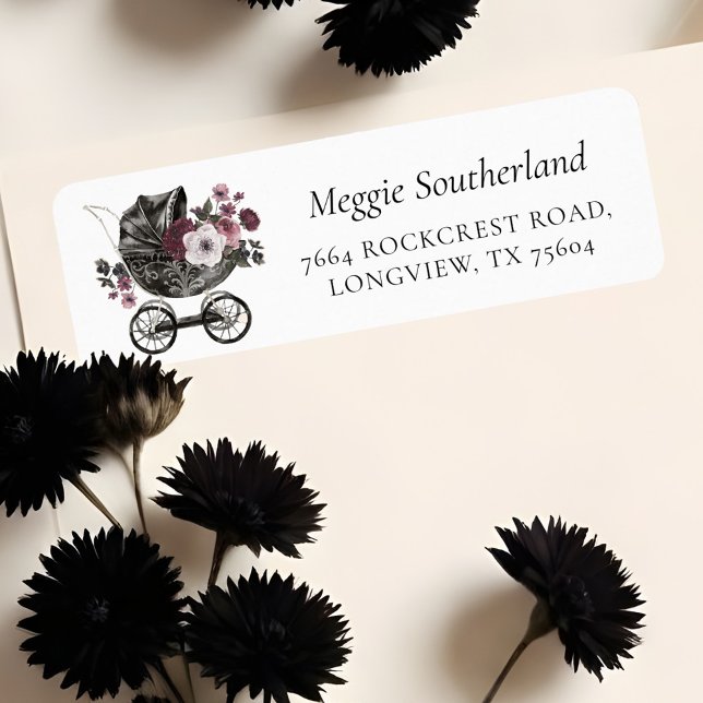 Floral Gothic Halloween Stroller Black Baby Shower Label (Floral Gothic Halloween Stroller Black Baby Shower Label)