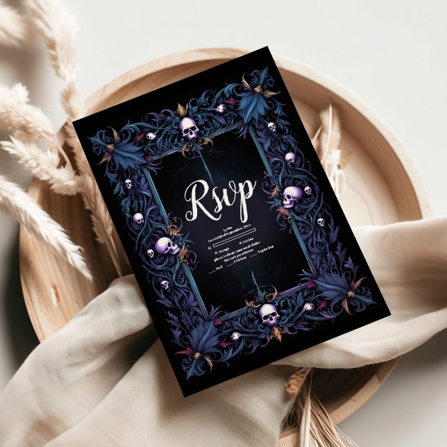 Floral Gothic Halloween Wedding RSVP Card (Creator Uploaded)