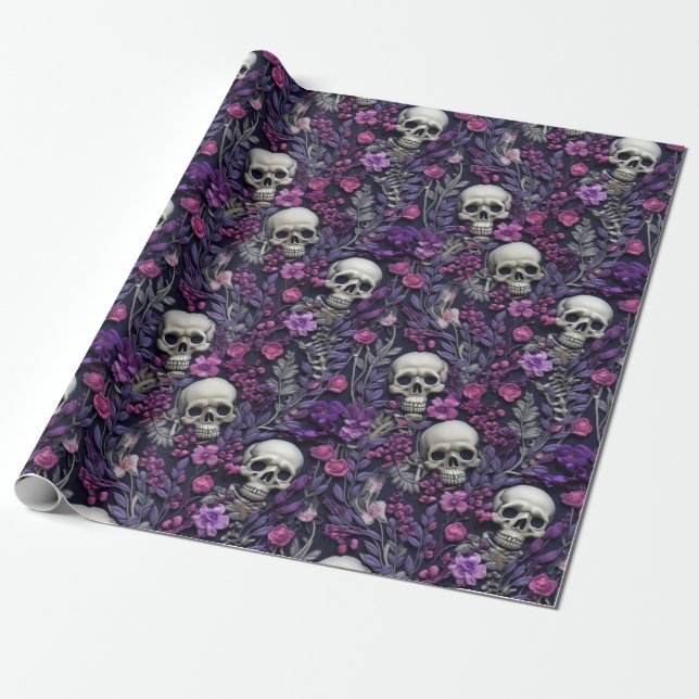 Floral Gothic Halloween Wrapping Paper (Unrolled)