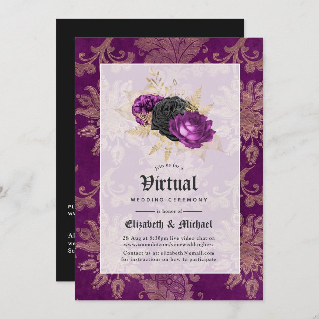 Floral Gothic Online Virtual Wedding Invitation (Front/Back)