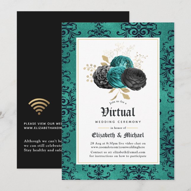 Floral Gothic Online Virtual Wedding Invitation (Front/Back)