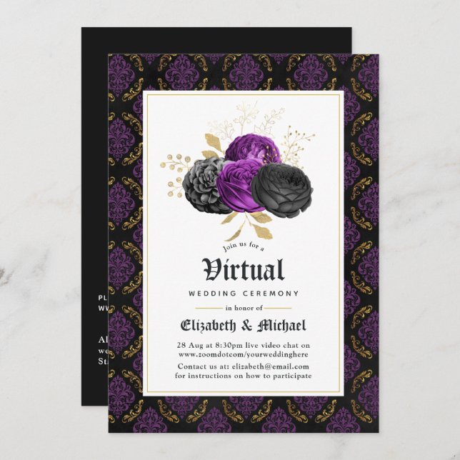 Floral Gothic Online Virtual Wedding Invitation (Front/Back)