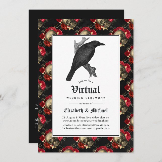 Floral Gothic Online Virtual Wedding Invitation (Front/Back)