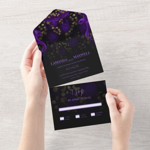 Floral Gothic Purple Wedding Dark Handfasting All In One Invitation