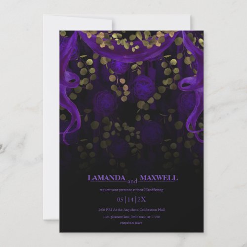 Floral Gothic Purple Wedding Dark Handfasting Invitation