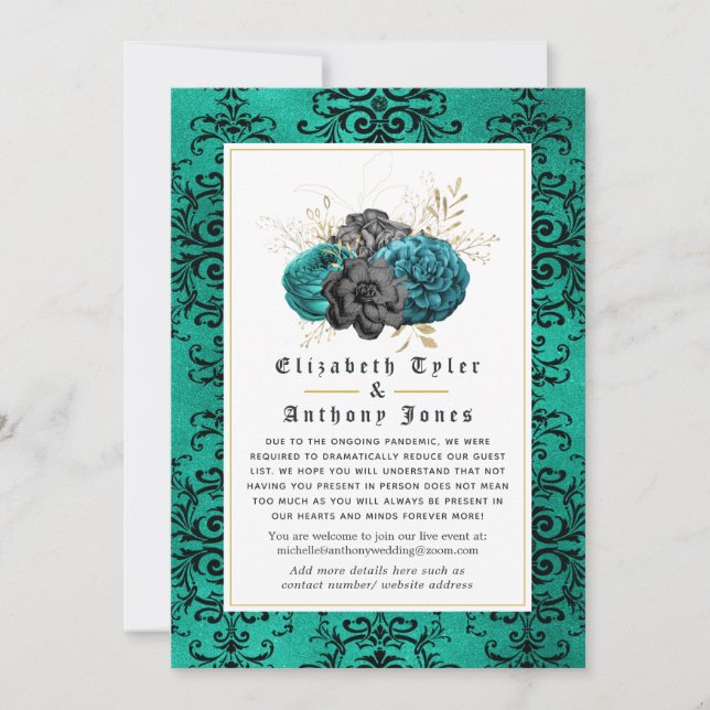 Floral Gothic Reduced Wedding Guest List Announcement (Front)