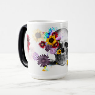 Floral gothic skull and butterflies color morph mug