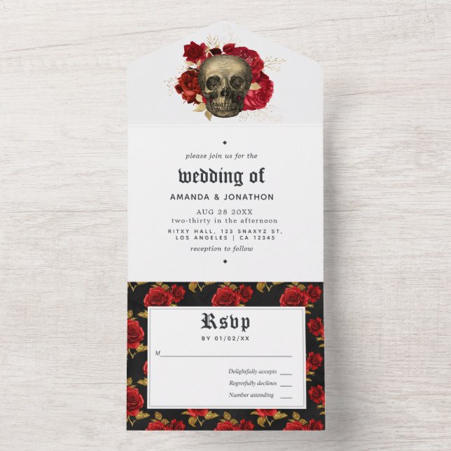 Floral Gothic Wedding All In One Invitation (Inside)