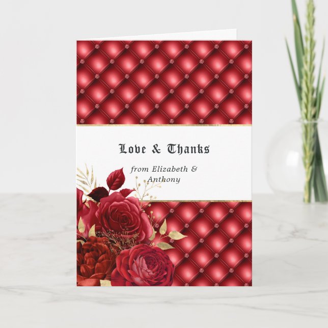 Floral Gothic Wedding Photo Thank You Card (Front)