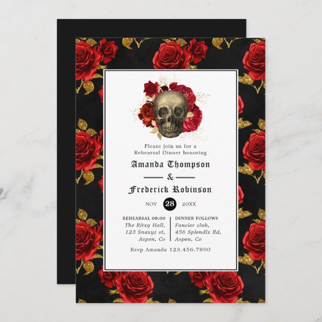 Floral Gothic Wedding Rehearsal Dinner Invitation (Front/Back)