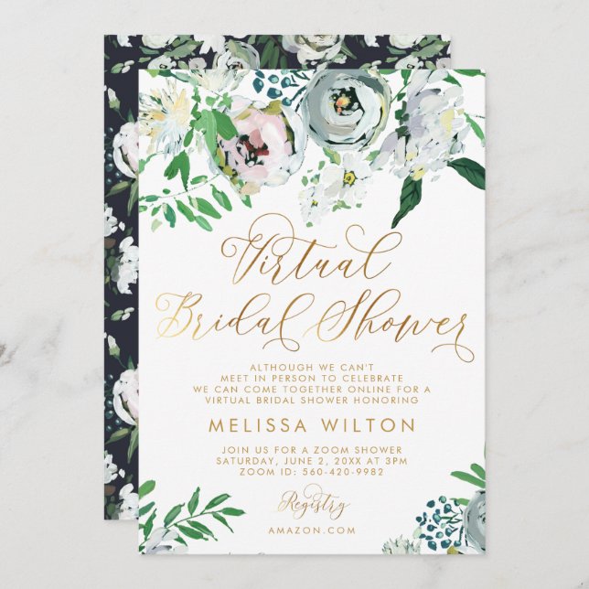 Floral Gouache Boho Flower Virtual Bridal Shower Invitation (Front/Back)