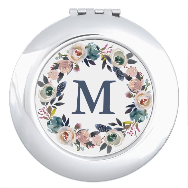 Floral Grace Monogram Compact Mirror (Front)