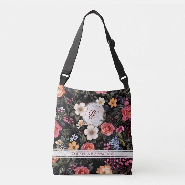 Floral Grace Personalized Carryall Crossbody Tote (Front)