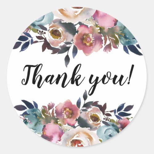 Floral Grace Thank You Classic Round Sticker