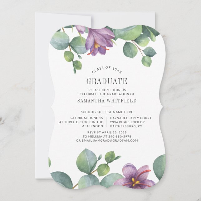 Floral Grad 2022 Eucalyptus Graduation Invitation (Front)